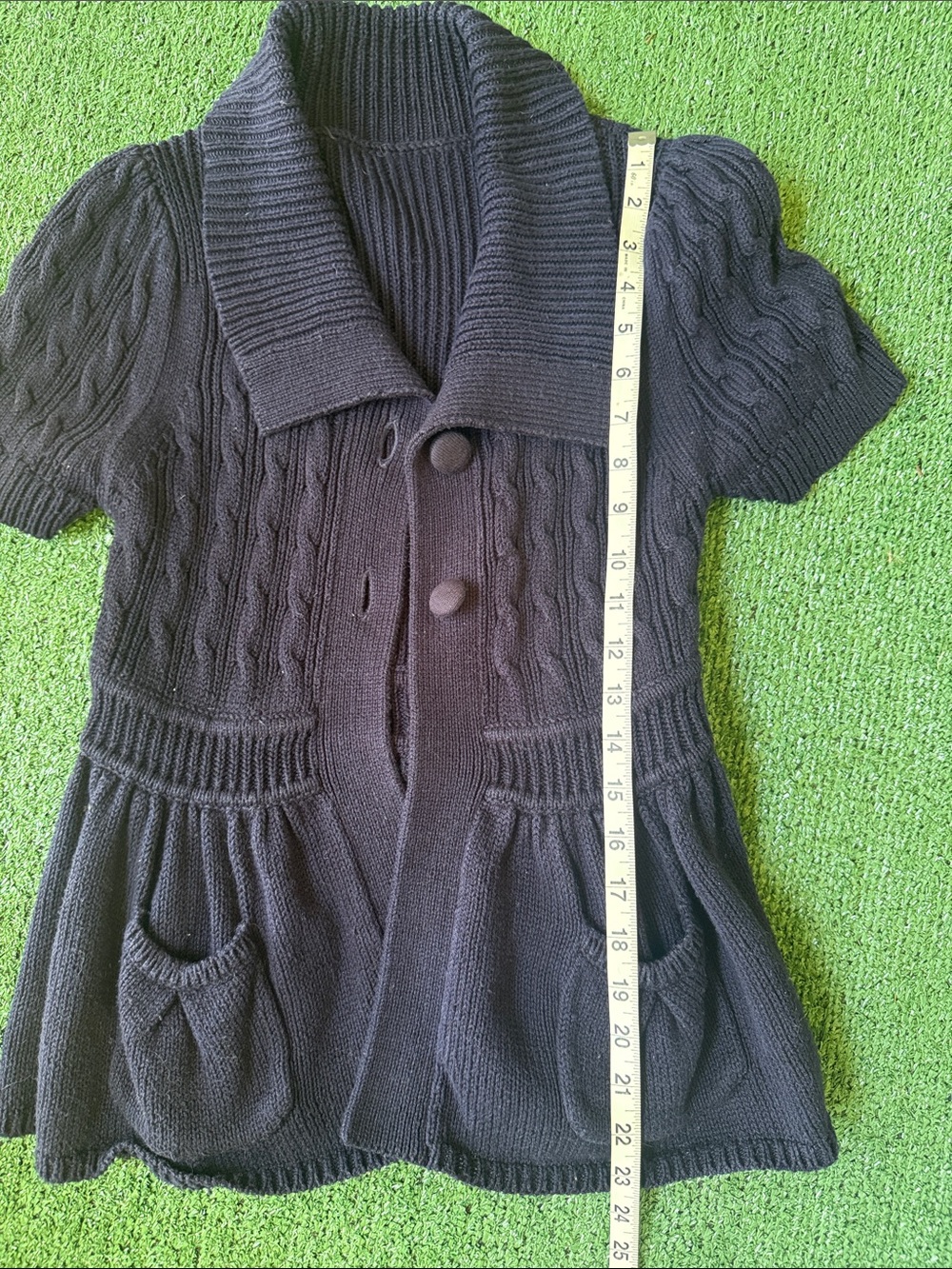 French Connection Navy Short-Sleeve Cable Knit Cardigan - Picture 8 of 10
